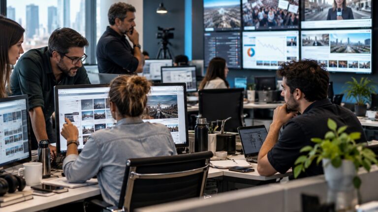 Equipo de redacción revisando contenidos y participación de audiencia.